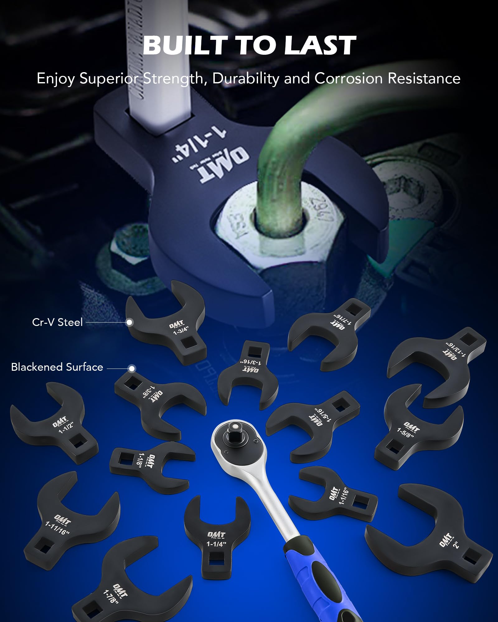 Orion Motor Tech crowfoot wrenches in use on a flare nut under hood.