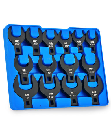 Orion Motor Tech jumbo crowfoot wrenches in carry case for organized toolkit.