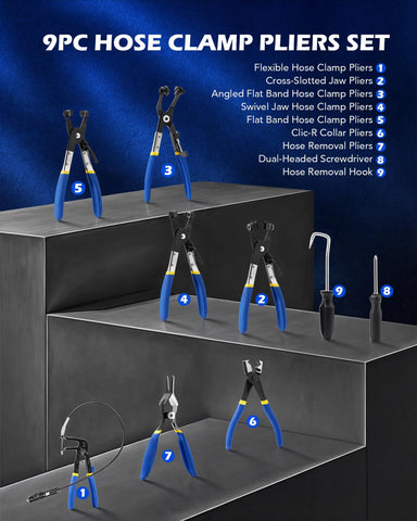 Orion Motor Tech long reach hose pliers for hard-to-reach hose connections.