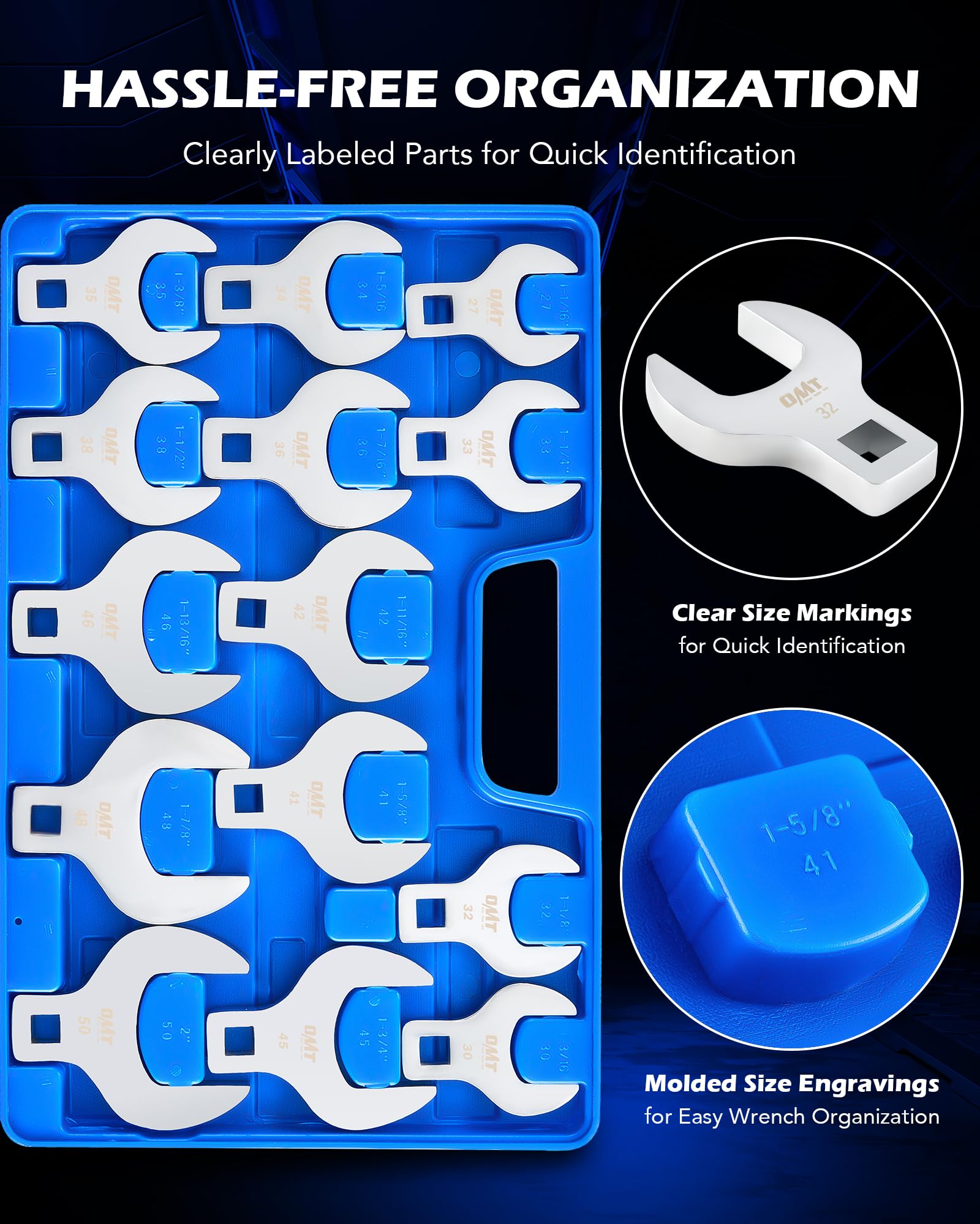 Storage case keeps the 14-piece set organized for quick retrieval.