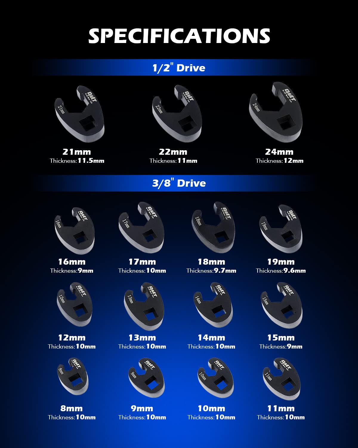 Orion Motor Tech crowfoot wrenches in structural Cr-Mo steel withstand demanding use.