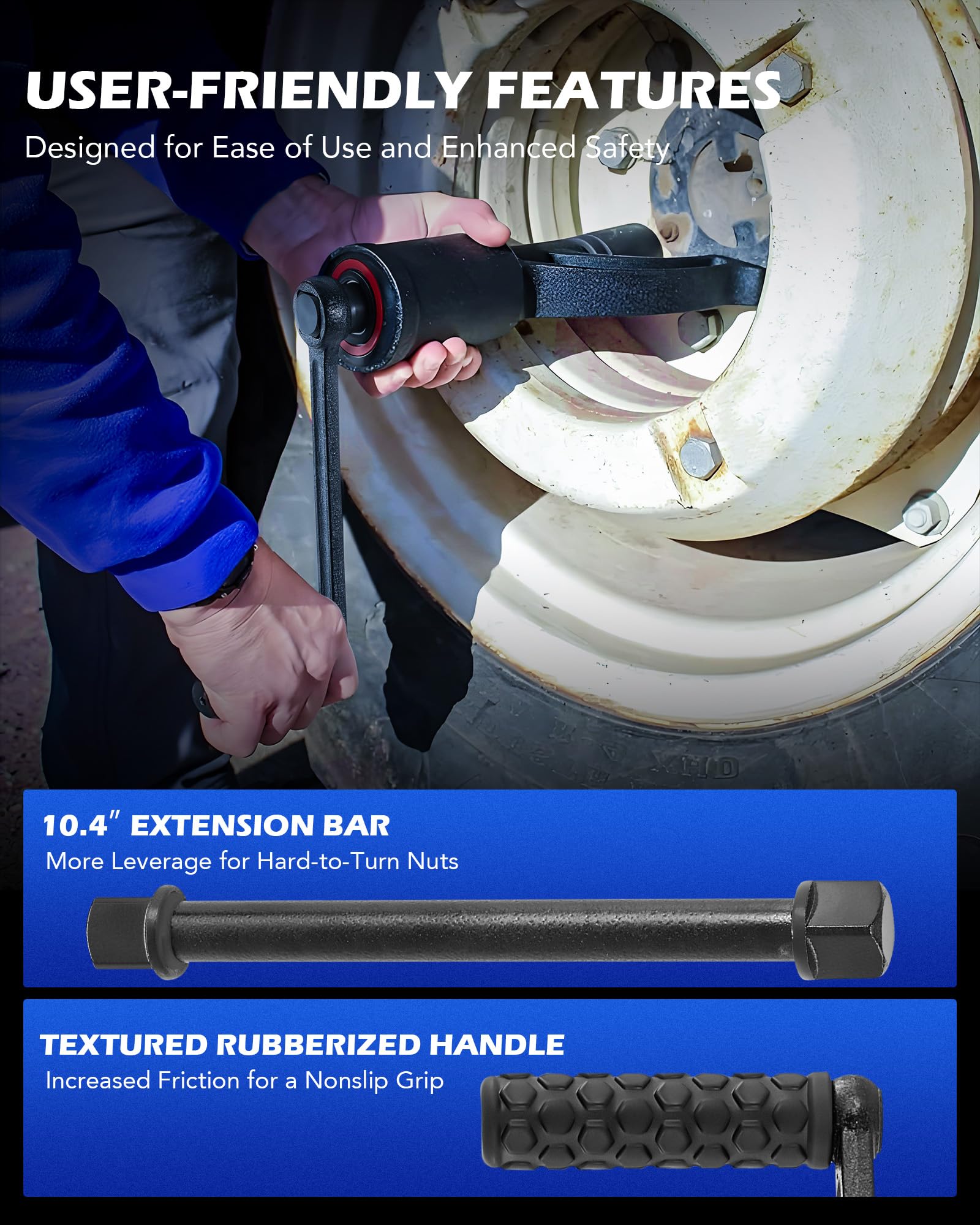 Orion Motor Tech textured rocking bar handle provides secure grip.