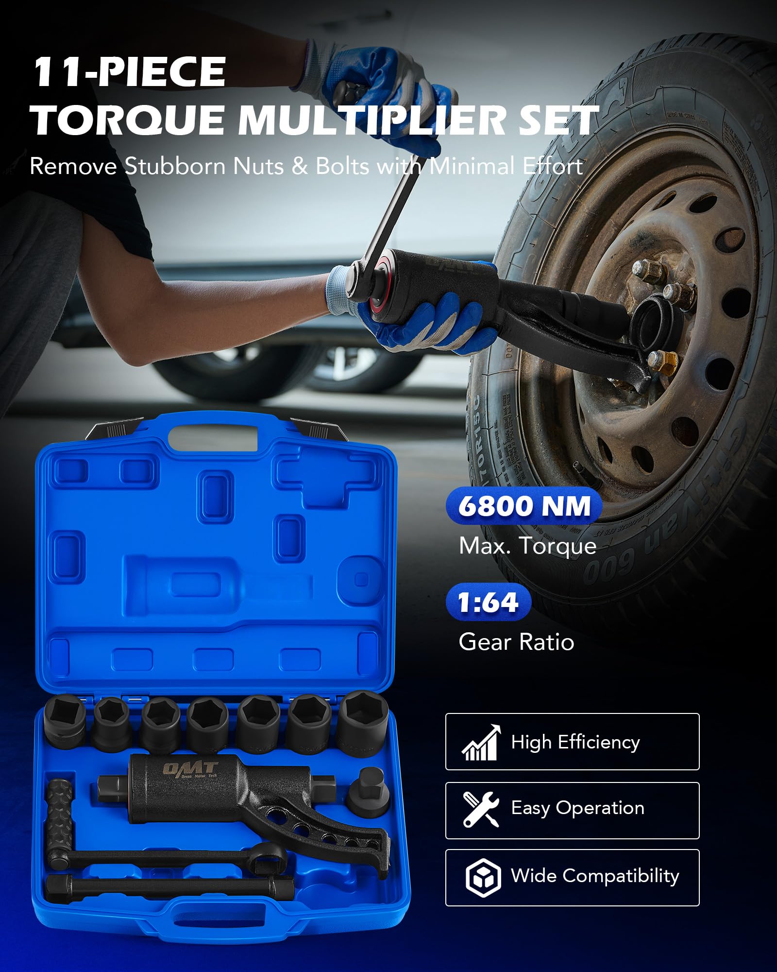 Orion Motor Tech torque multiplier with 1-inch drive sockets for heavy-duty tightening.
