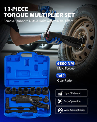 Orion Motor Tech torque multiplier with 1-inch drive sockets for heavy-duty tightening.