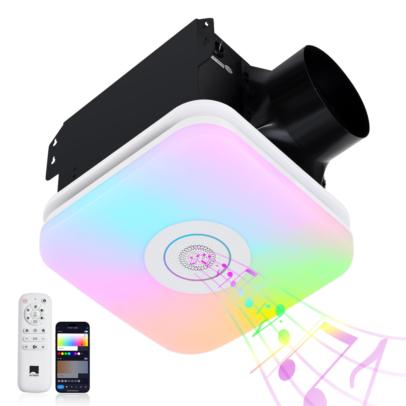 Orison bathroom exhaust fan ceiling-mount with RGB lighting for mood and airflow