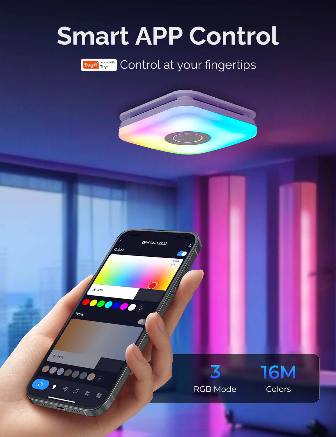 Orison bathroom exhaust fan LED RGB light offering ambient color options