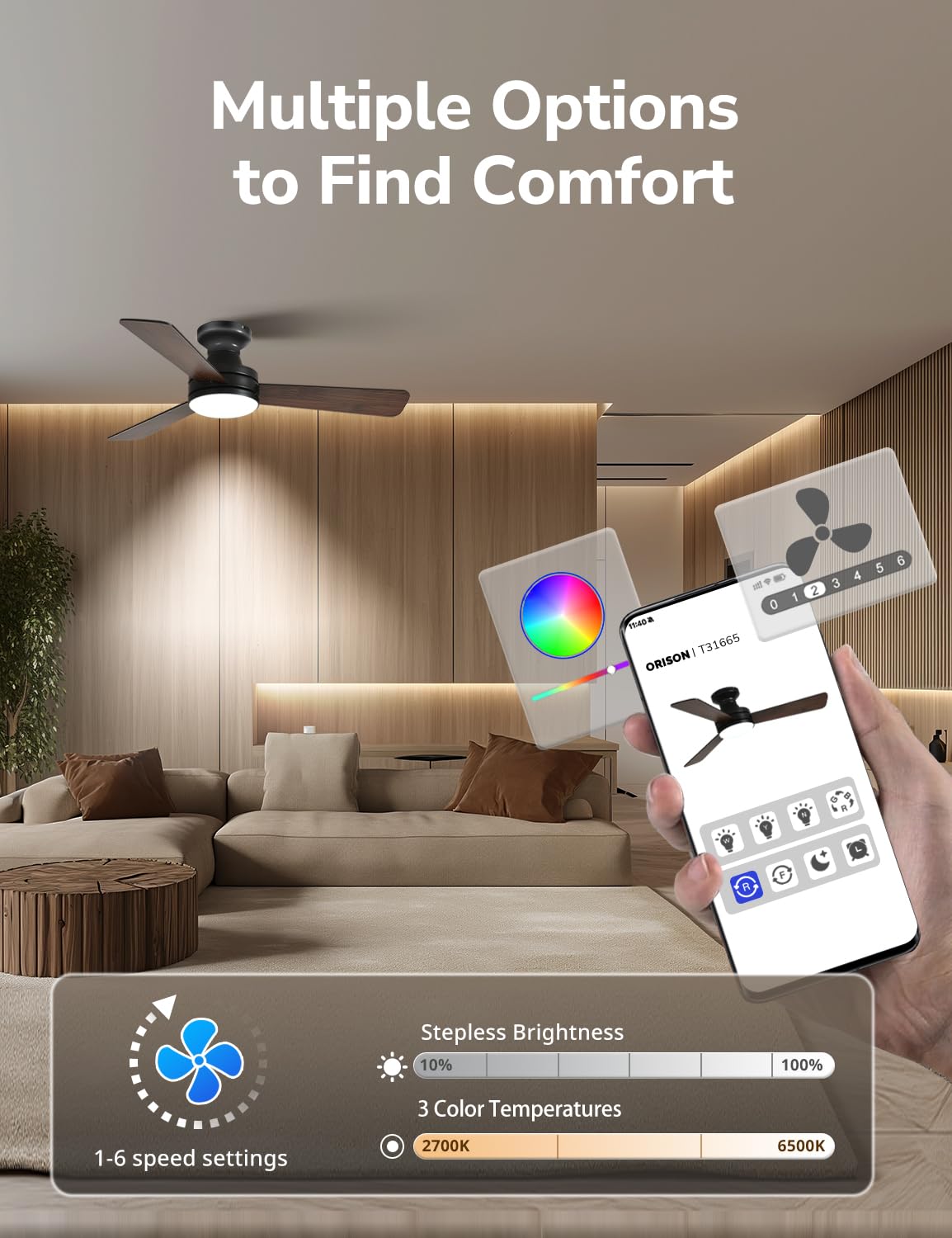 Orison dimmable main light with 2700K–6500K range for customizable brightness