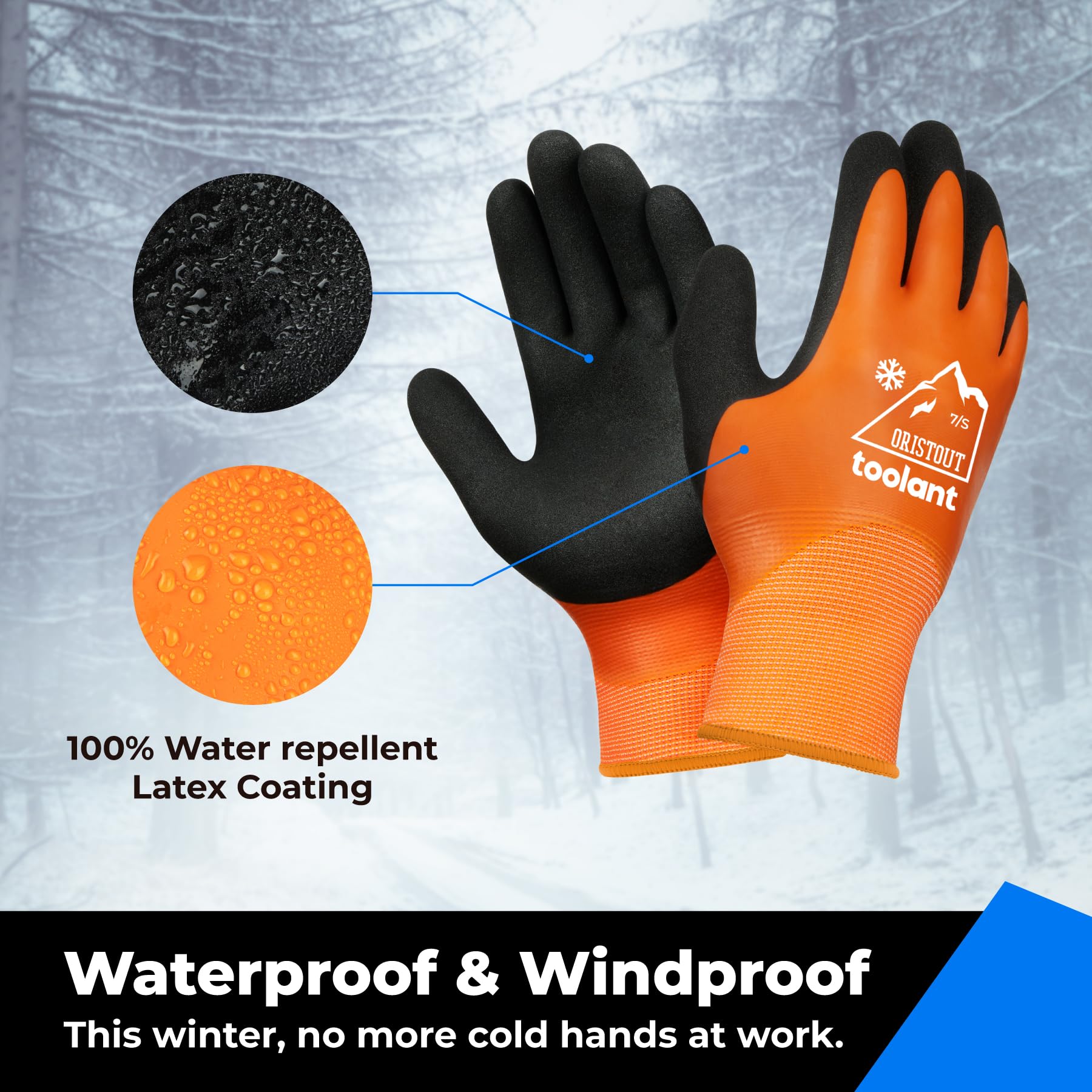 OriStout gloves with sandy latex palm grip for secure handling in freezing conditions