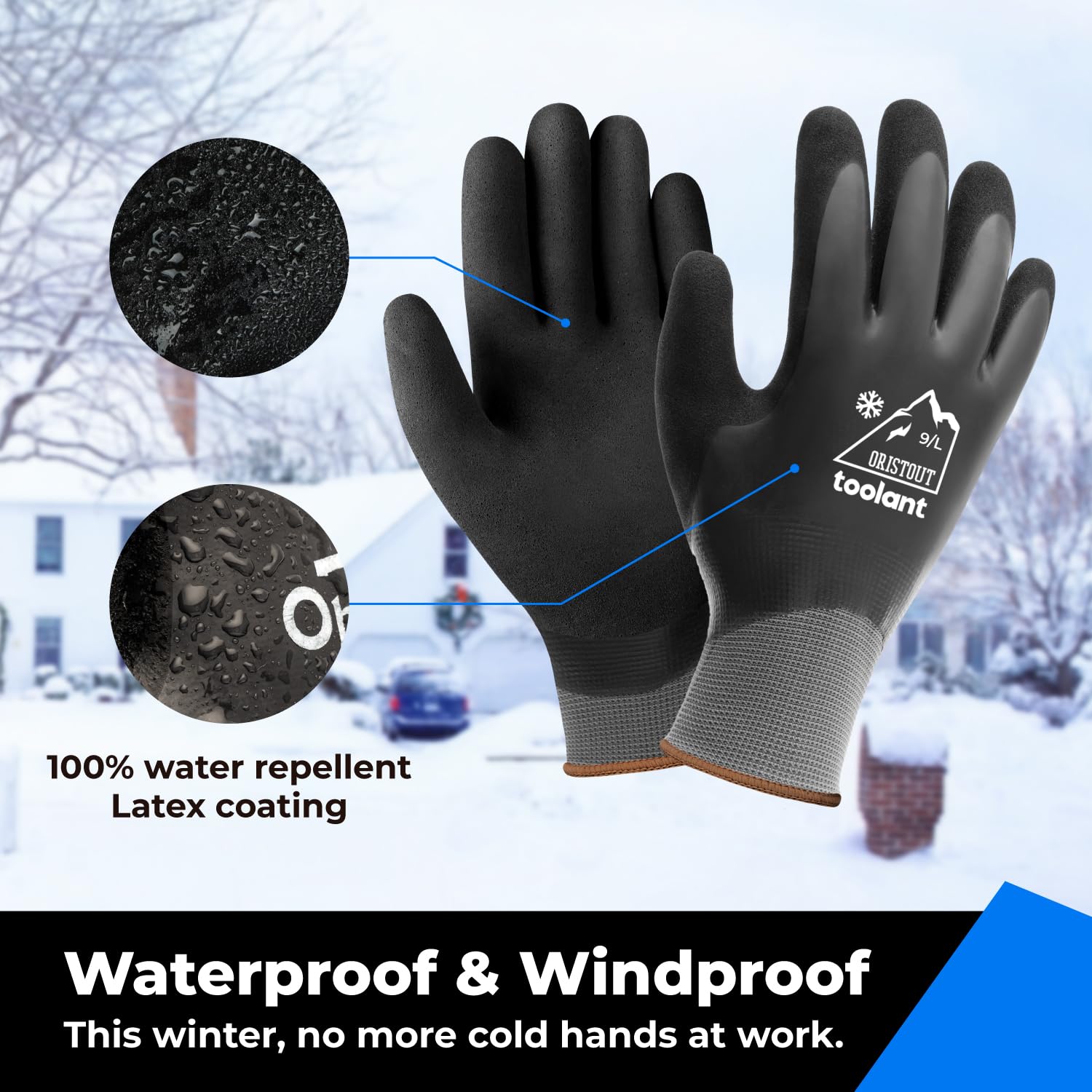 OriStout latex coating on gloves protects hands from moisture and wind.
