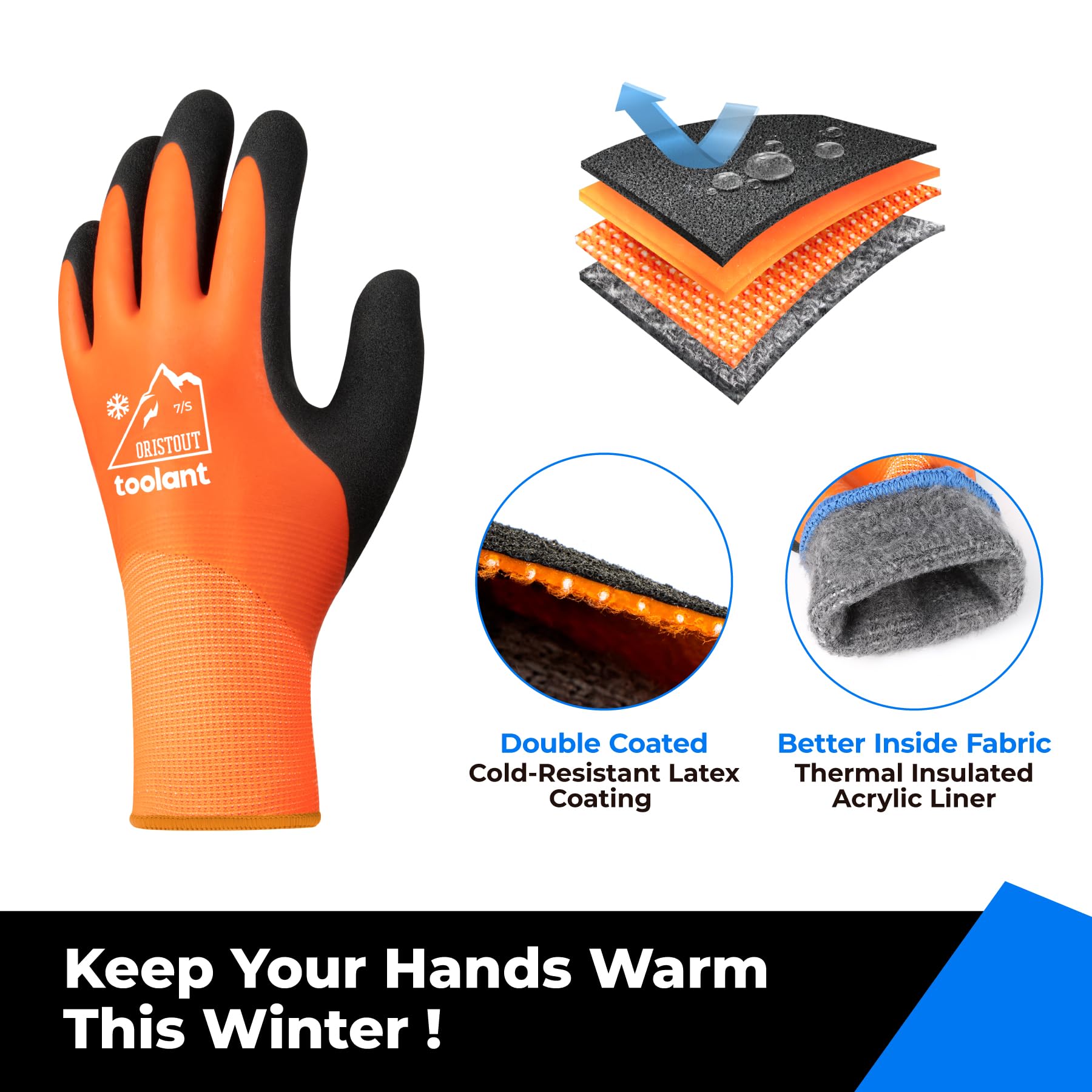OriStout windproof winter work gloves protect against cold gusts on the job