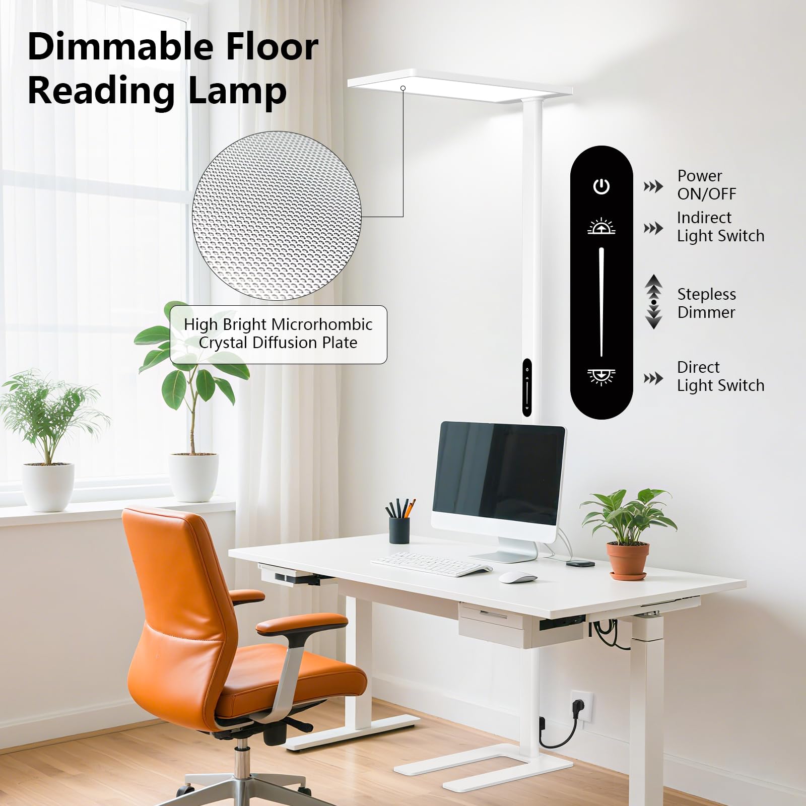 ORITHAM floor lamp provides direct and indirect light for balanced room illumination.