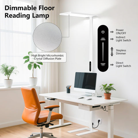ORITHAM floor lamp provides direct and indirect light for balanced room illumination.