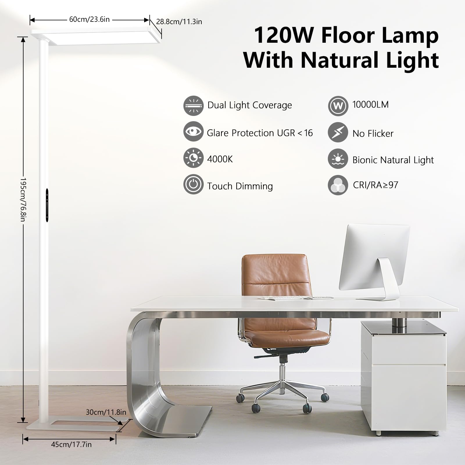 ORITHAM floor lamp with dimmable control enables flexible direct and indirect lighting.