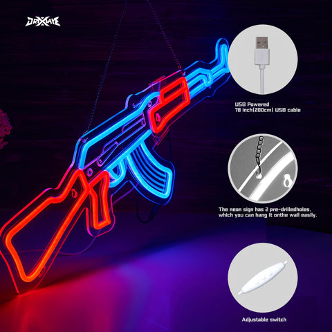 ORIXIAYE Gun Neon Sign acrylic back panel ensures safe display