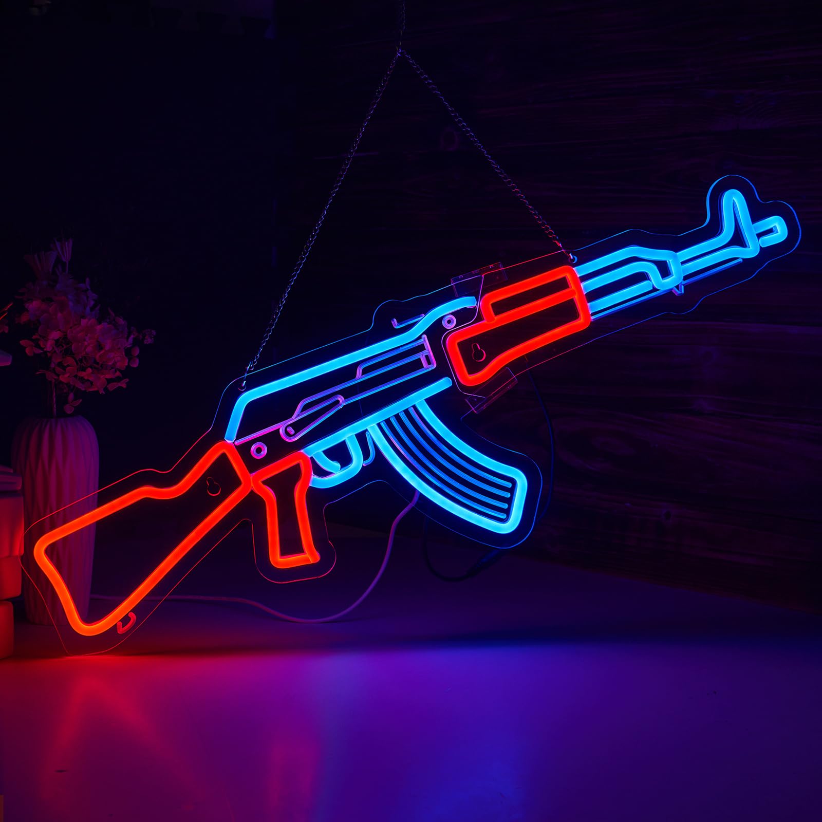 ORIXIAYE Gun Neon Sign USB-powered setup for flexible placement
