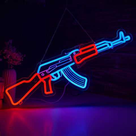 ORIXIAYE Gun Neon Sign USB-powered setup for flexible placement