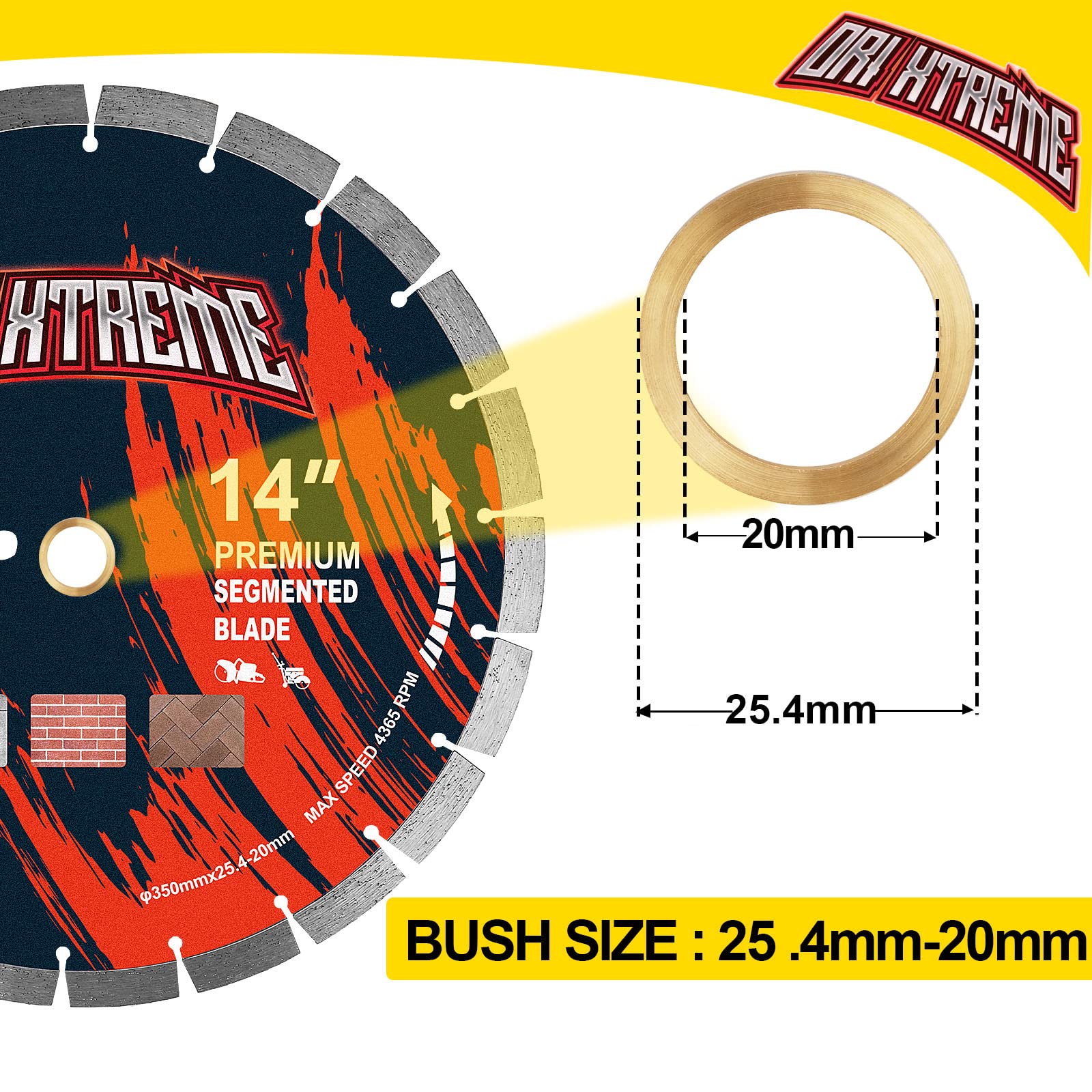 ORIXTREME diamond blade with 1 to 20 mm arbor for versatile saw compatibility