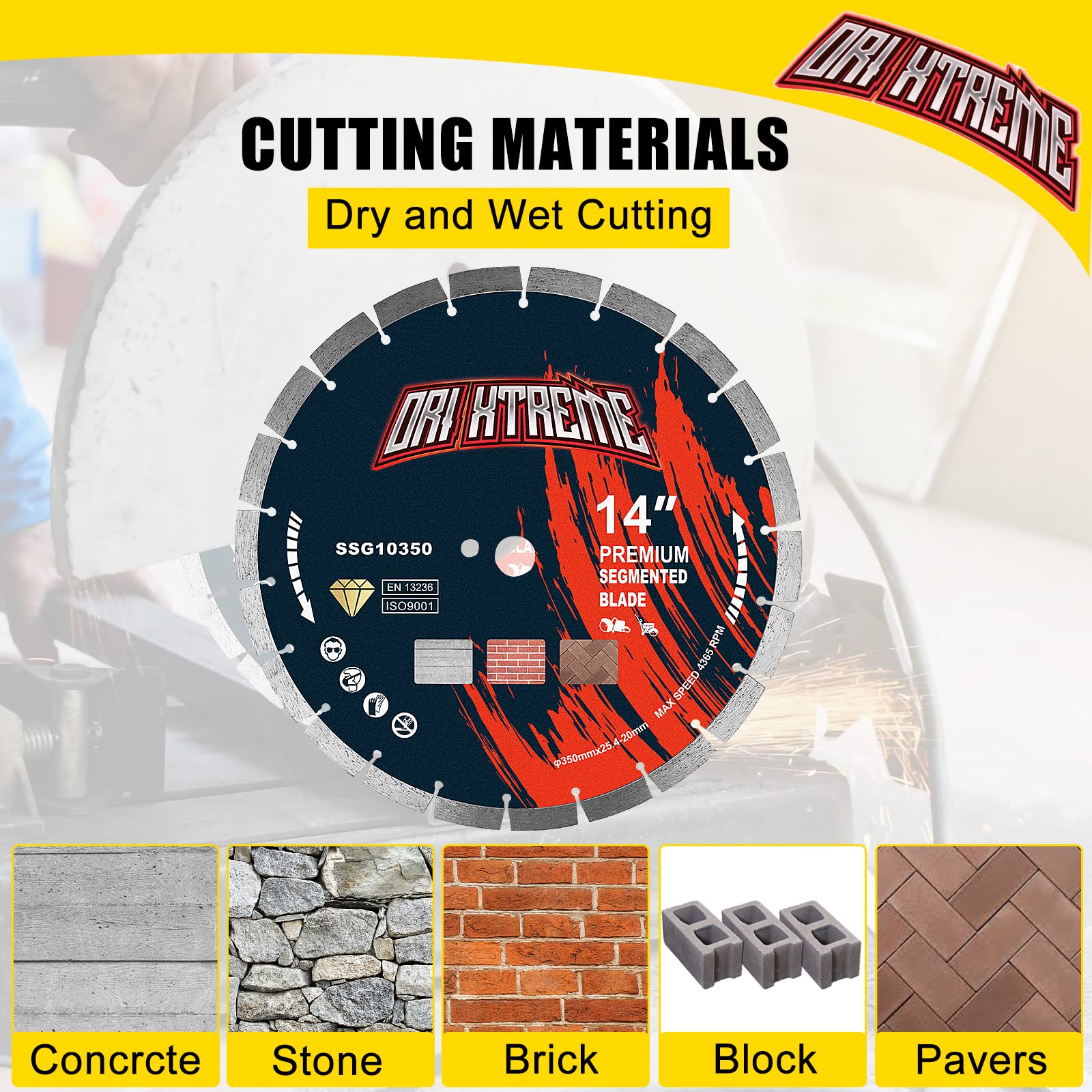 ORIXTREME blade for dry and wet cutting on concrete, brick, and stone surfaces
