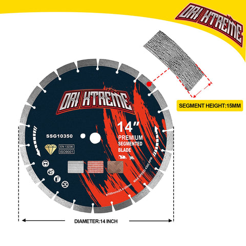 ORIXTREME segmented diamond blade cutting concrete, brick, and stone
