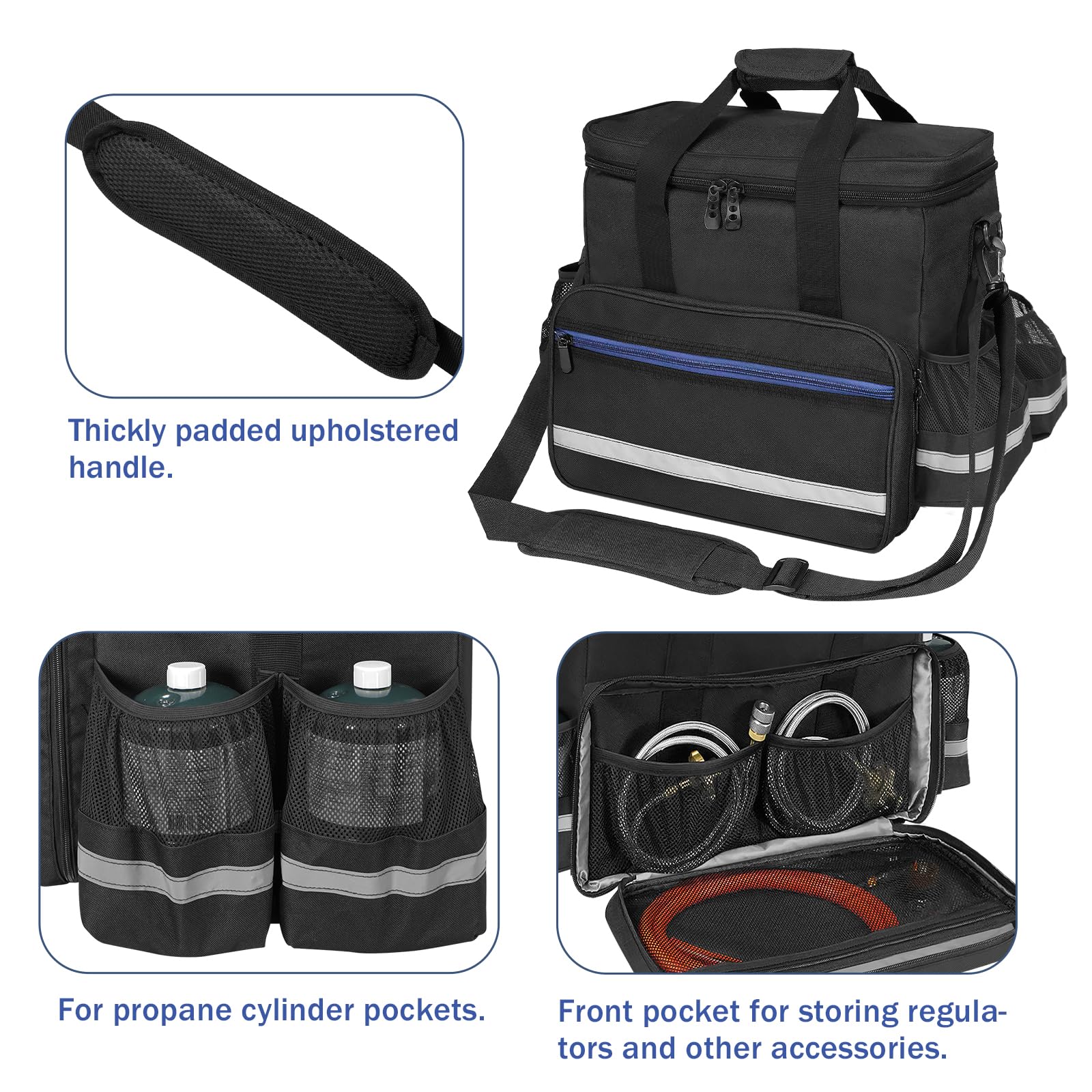 ORKELS Buddy Heater Case side pockets hold hoses and small accessories.