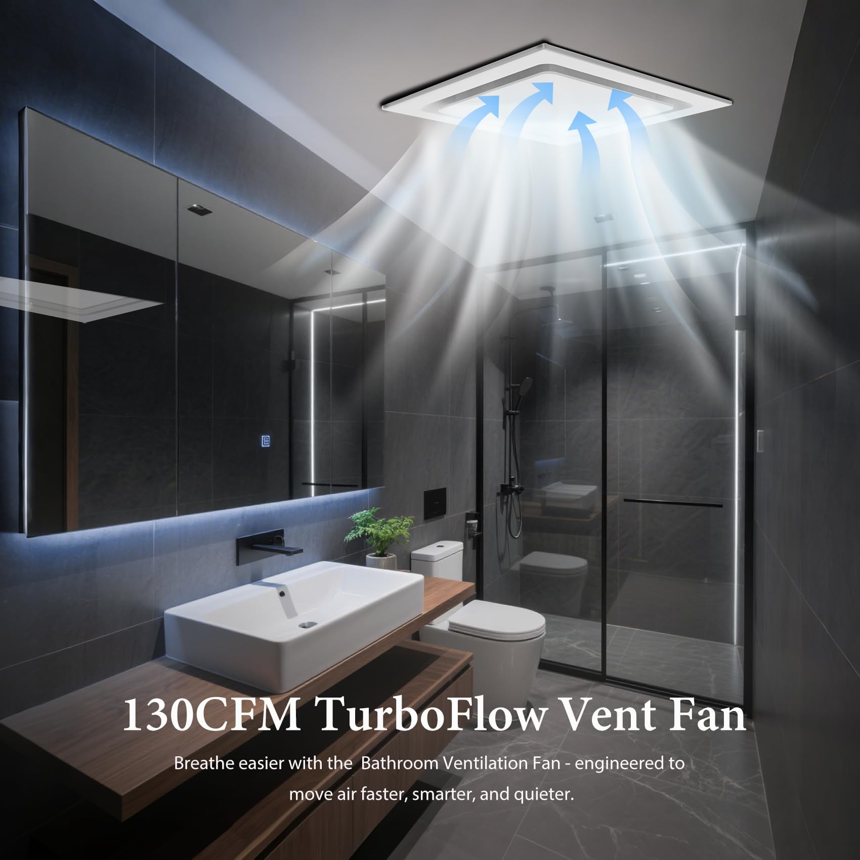 Orsong 130 CFM vent quickly removes moisture in bathrooms