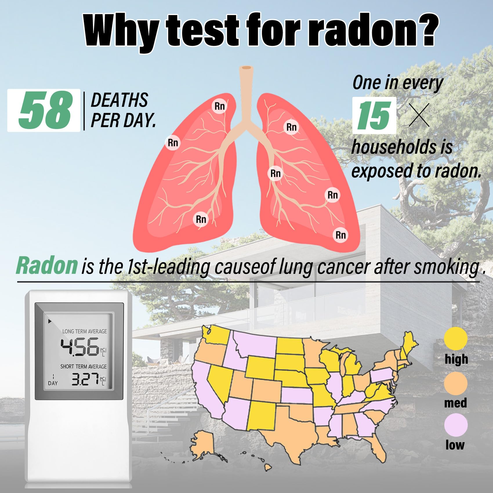 Orsong Radon Detector on table top usage in living room setting