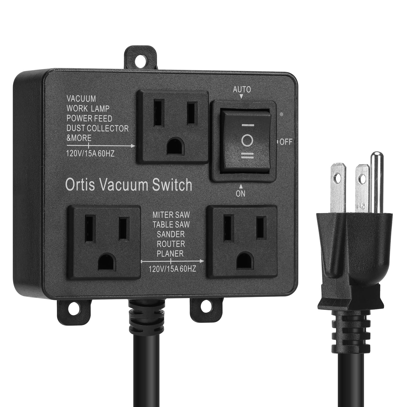 Ortis vacuum switch with dual outlets for simultaneous tool use and vacuum operation.
