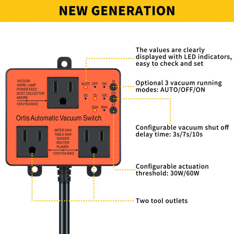 Ortis Automatic Vacuum Switch LED indicators highlight Auto, Off, On states for easy monitoring.