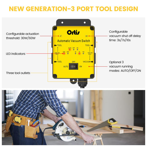 Ortis automatic vacuum switch with LED indicators for reliable tool activation.