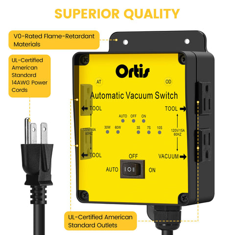 Ortis shutoff delay settings (3–10 seconds) to reduce debris after stopping.