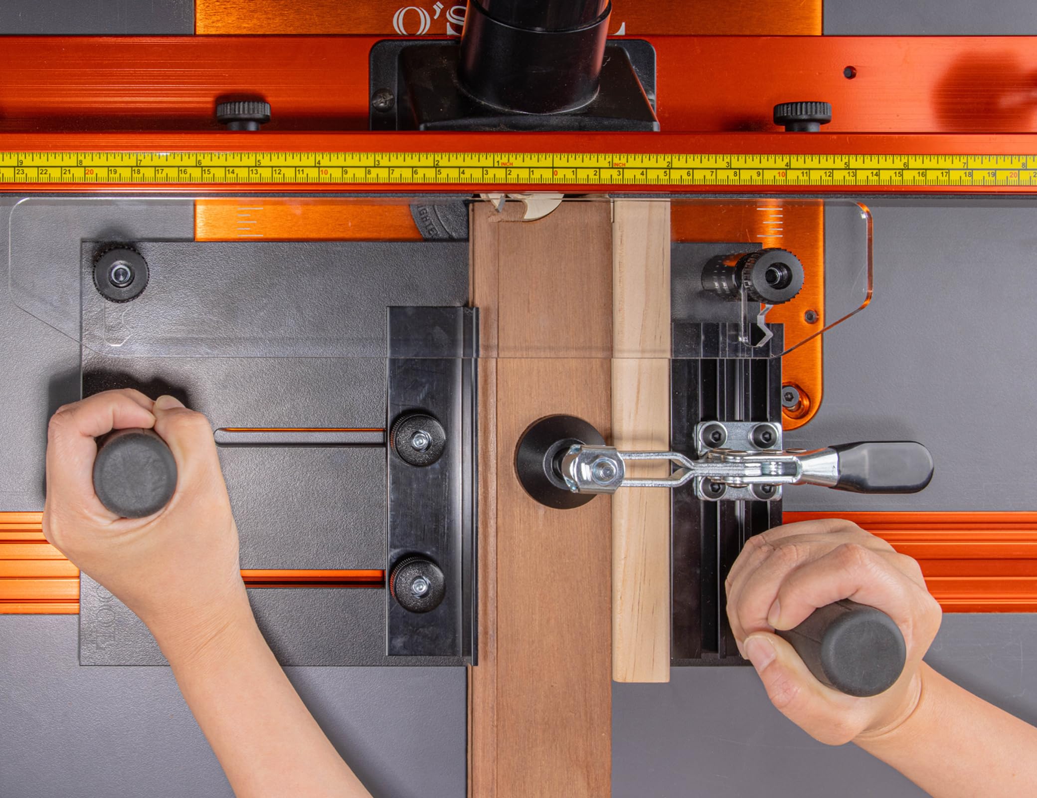 O'SKOOL Acrylic edge guide enhances visibility for precise alignment.