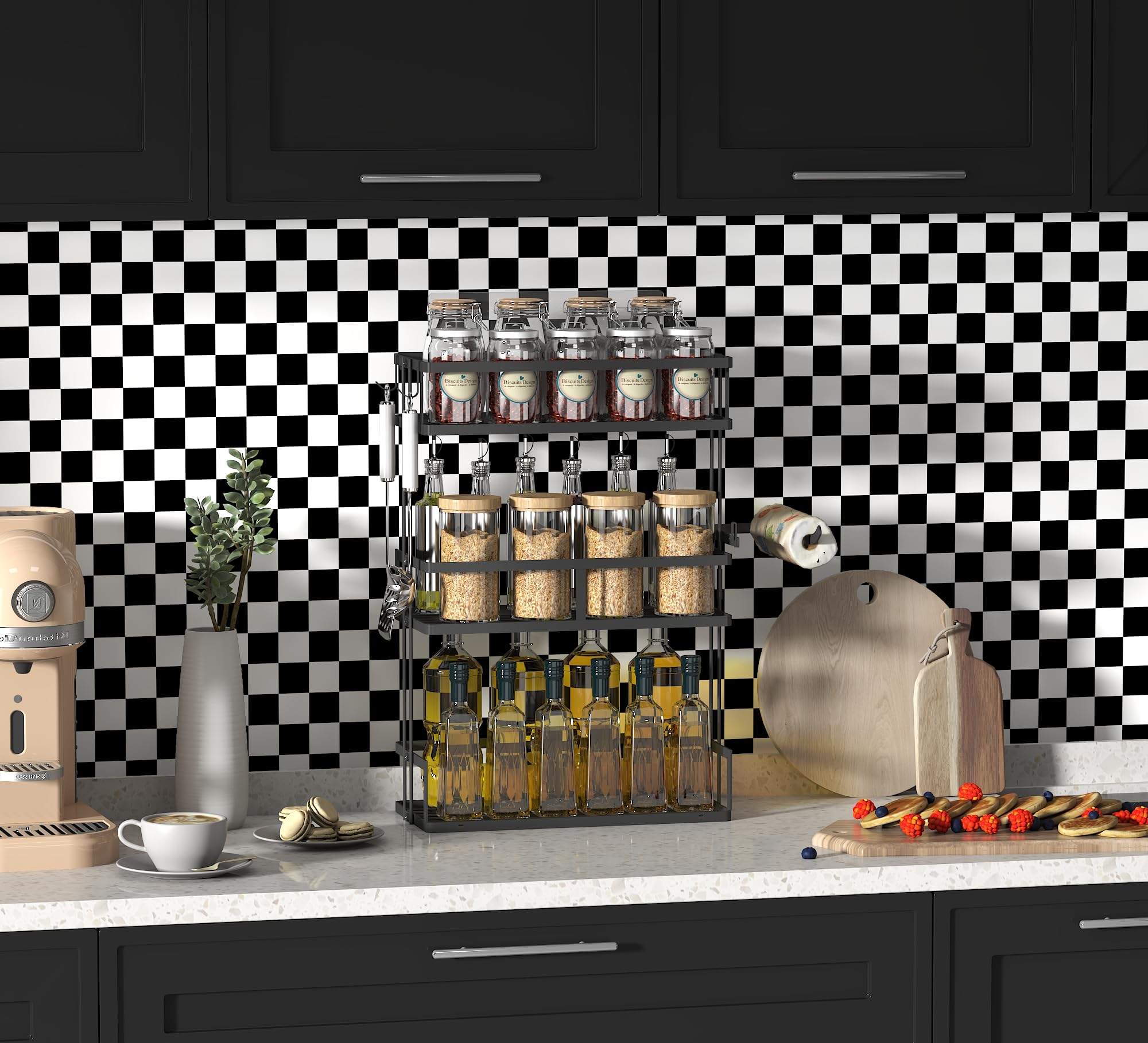 OSECAGE black and white peel and stick wallpaper for easy upgrades.