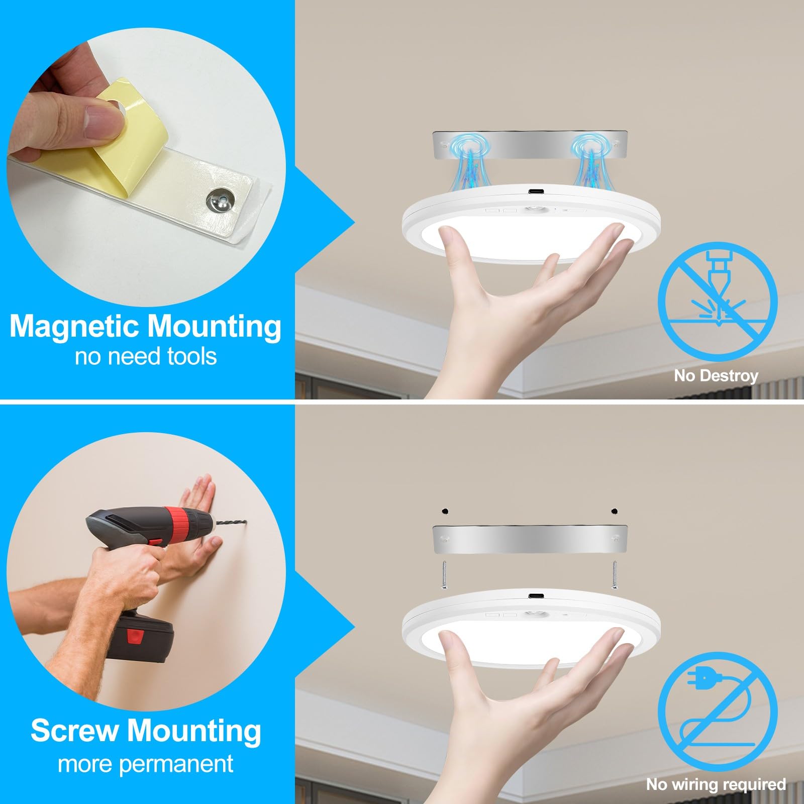 OSIDEN battery-powered ceiling light with no wiring needed