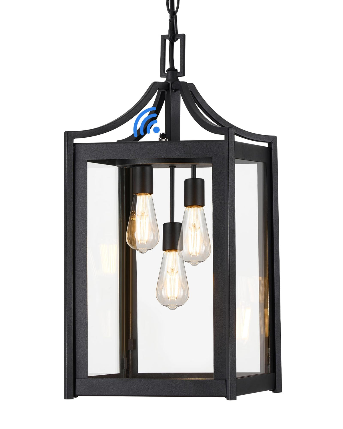 Osimir outdoor pendant light on porch with clear glass and black finish for warm curb appeal.