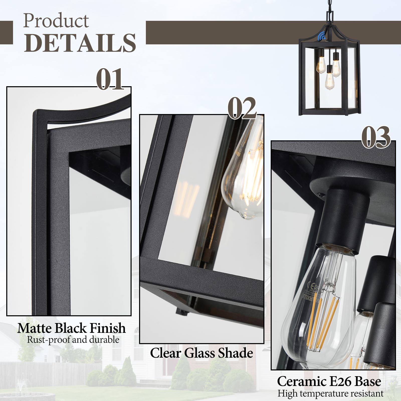 Included mounting hardware for Osimir outdoor pendant fits flat or sloped ceilings.