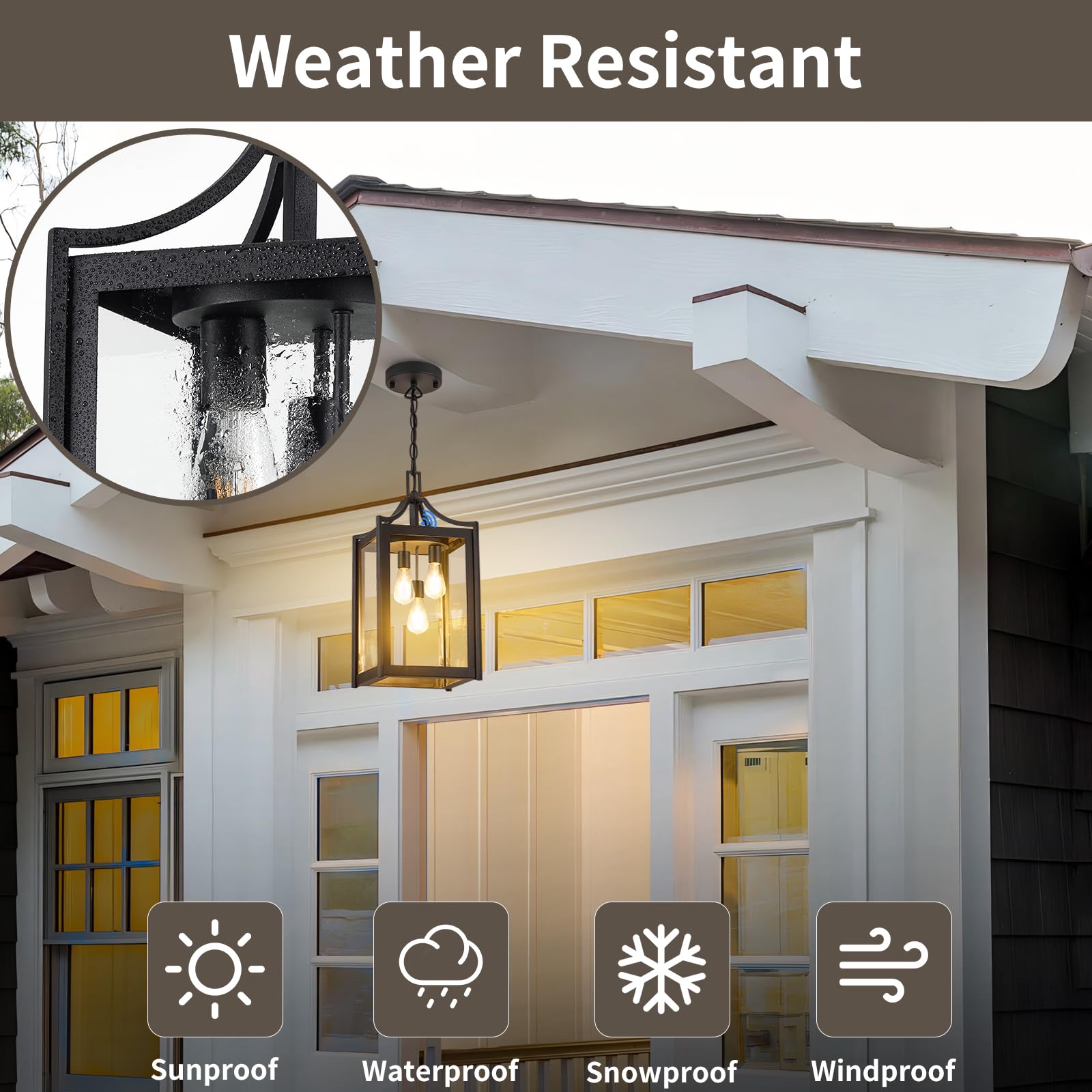 Osimir porch light with adjustable 63-inch chain for flexible mounting heights.