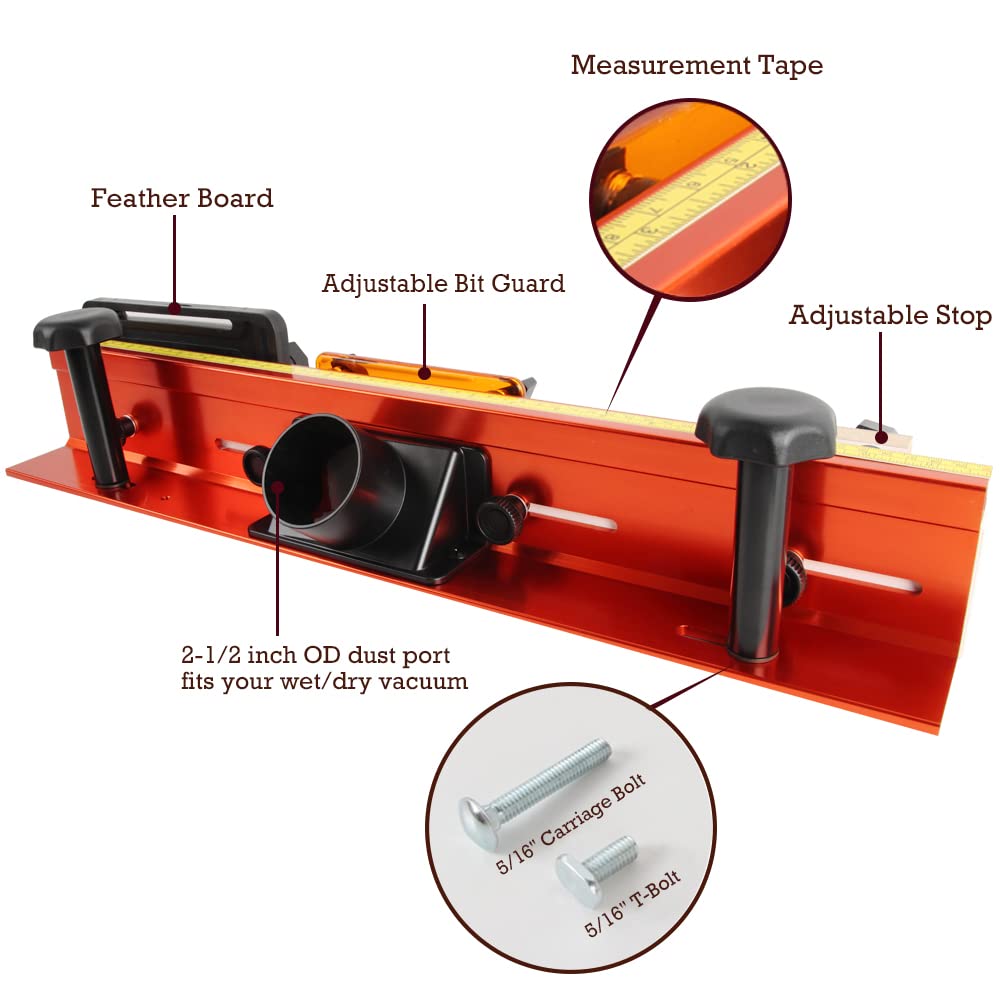 O'SKOOL 32-Inch router table fence rear view showing adjustable mouth for versatile cuts.