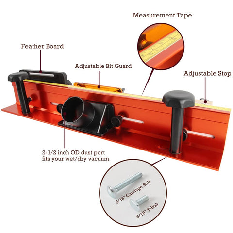 O'SKOOL 32-Inch router table fence rear view showing adjustable mouth for versatile cuts.