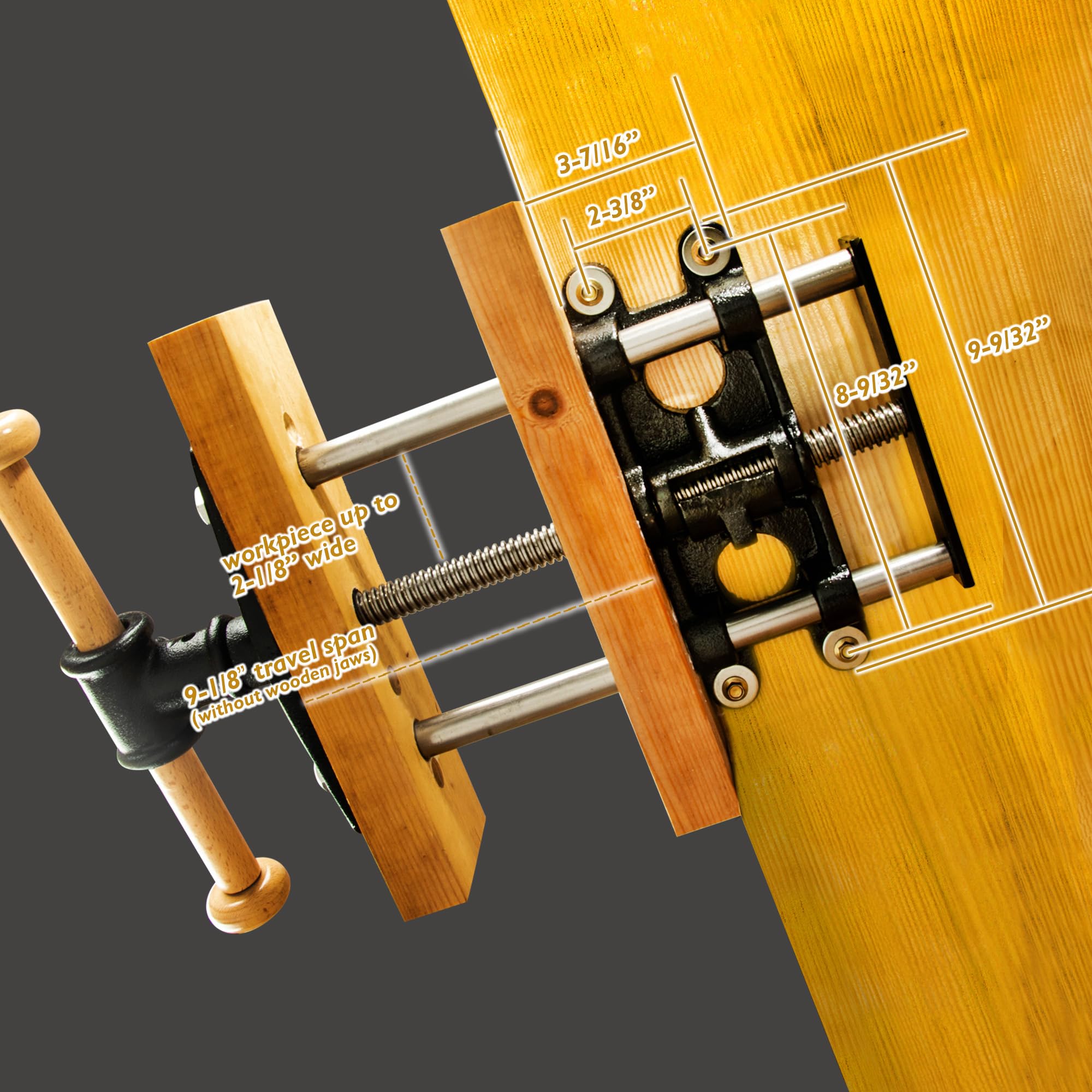 O'SKOOL 9-1-8-inch travel span accommodates larger workpieces with reliable grip.
