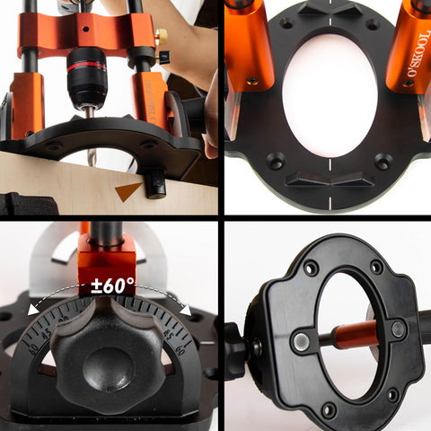 O'SKOOL angle-scale adjustment for quick, repeatable drilling angles.