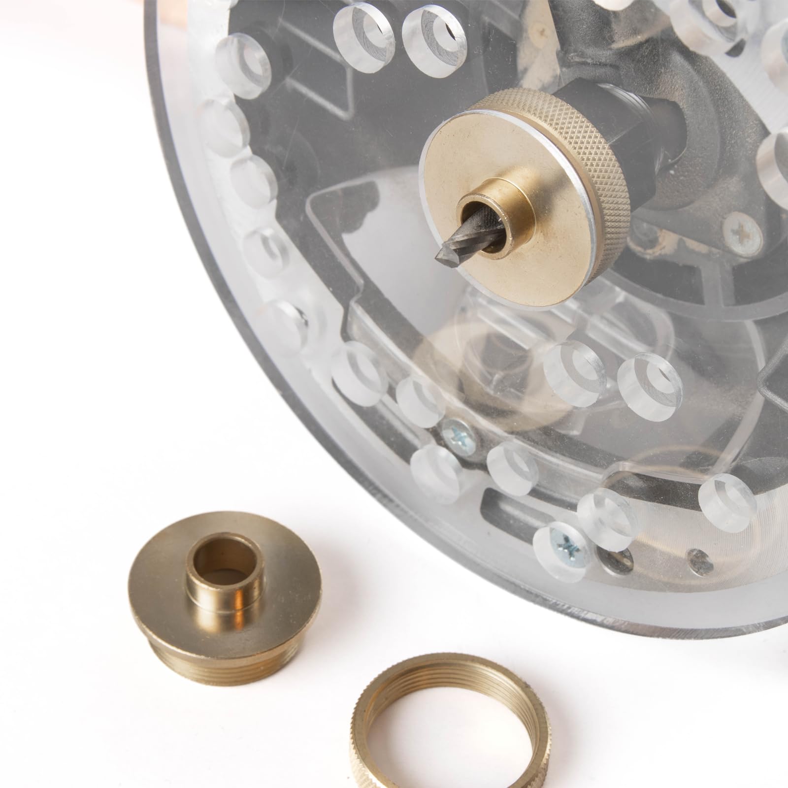 O'SKOOL three-eighths bushing supports versatile edge and groove routing tasks.