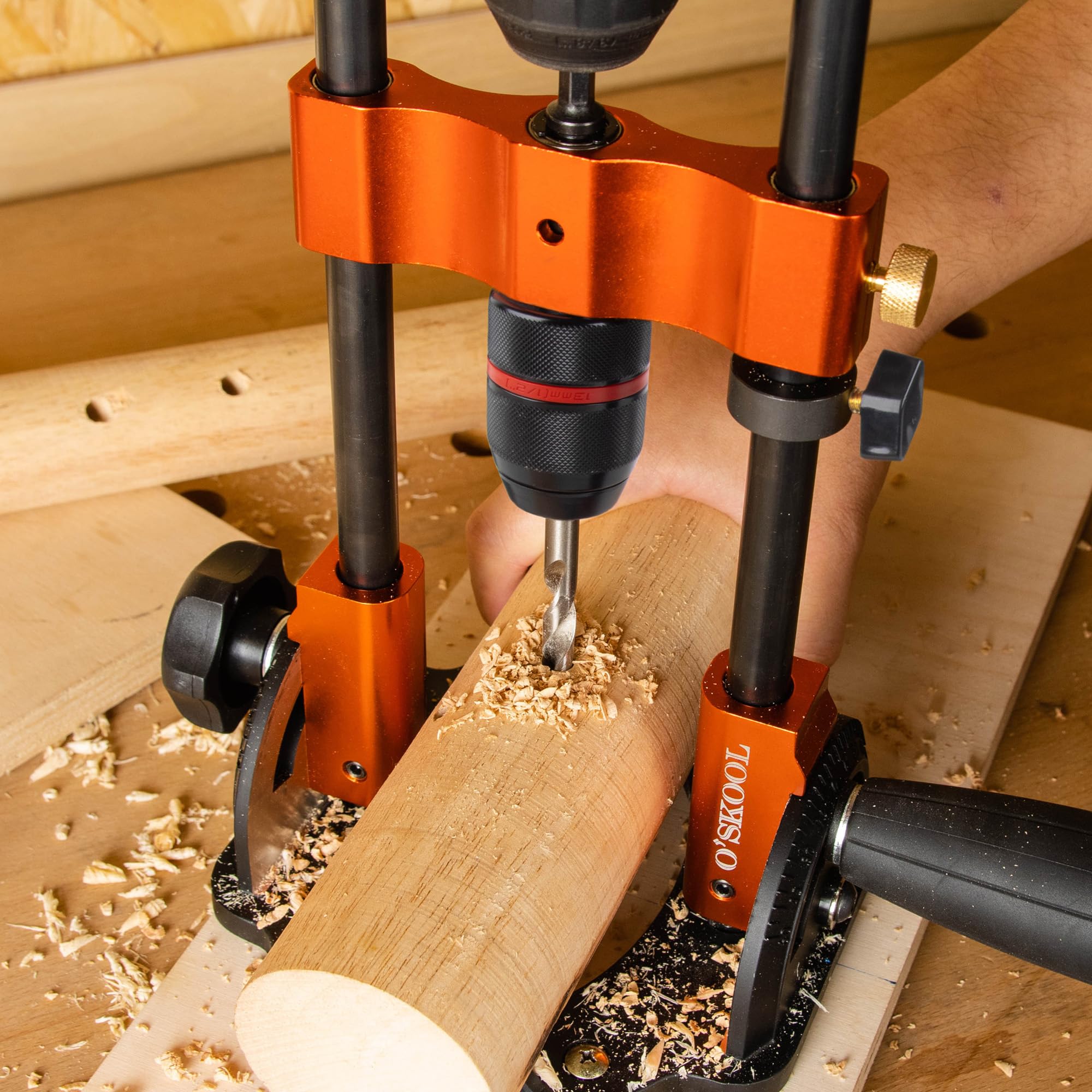 O'SKOOL half-inch chuck with three-eighths shank supports common drill bits.