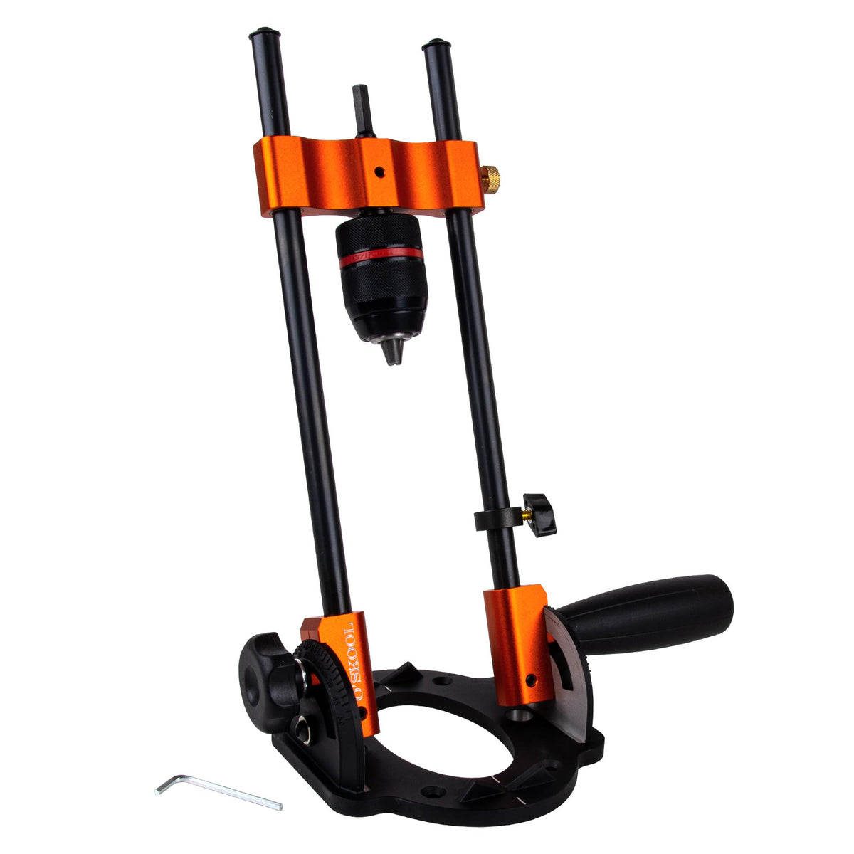 O'SKOOL multi-angle drill stand enabling precise tilt for accurate projects.