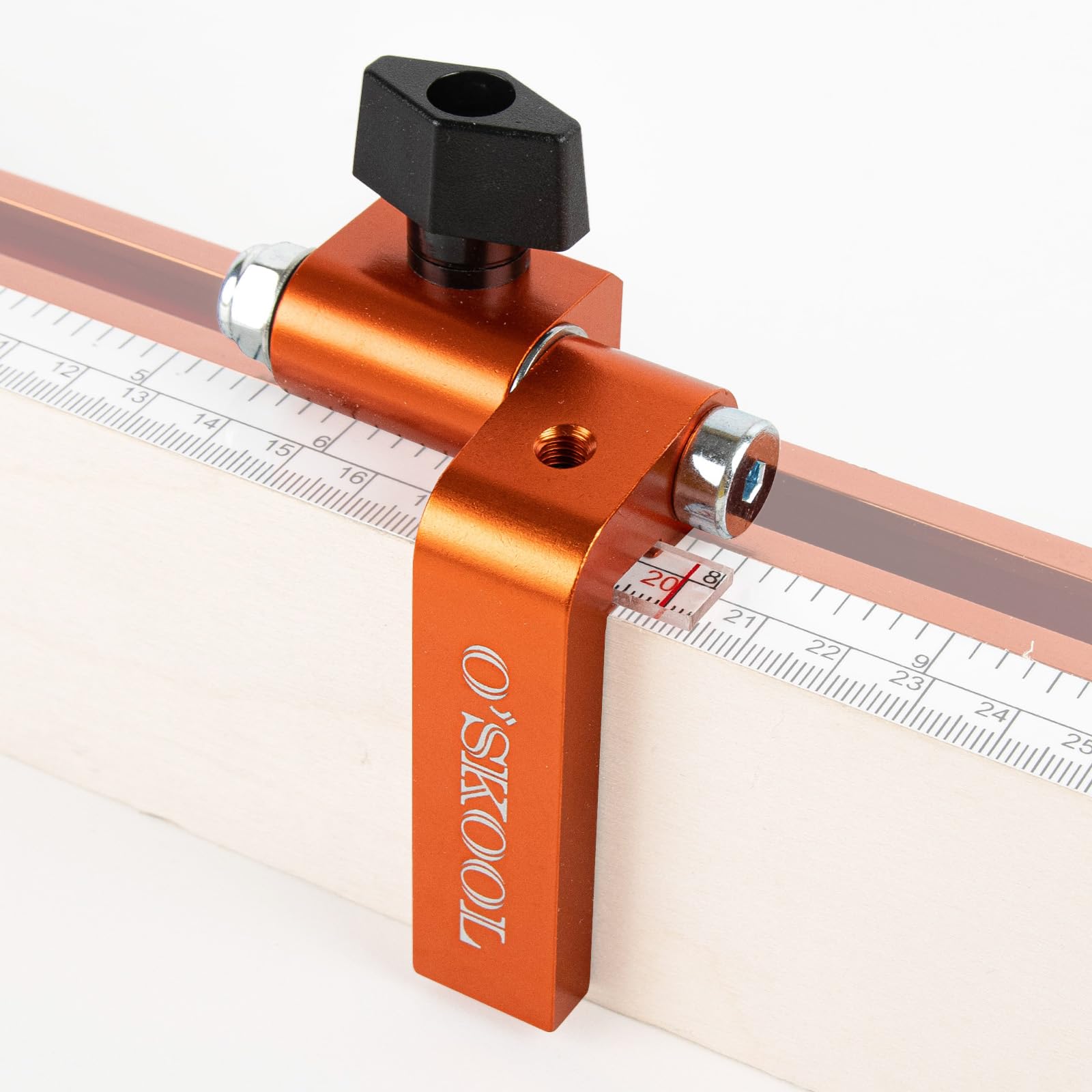 O'SKOOL TTK017 fence flip stop mounted on universal T-track for repeatable crosscuts