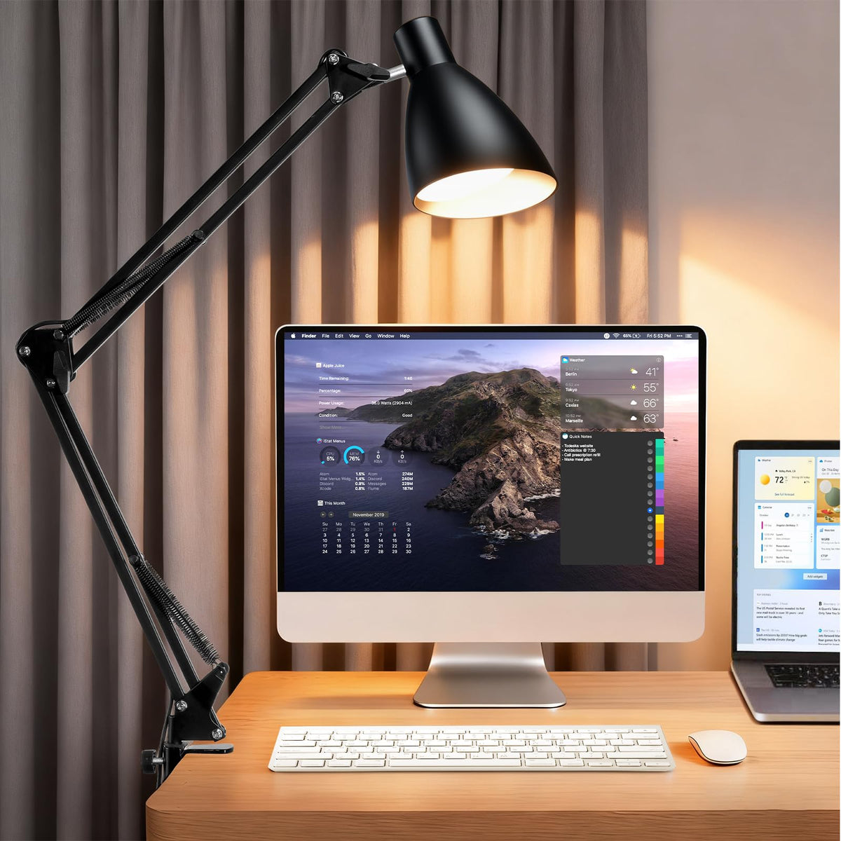 OSORD metal LED desk lamp with 32-inch swing-arm clamp delivers space-saving lighting