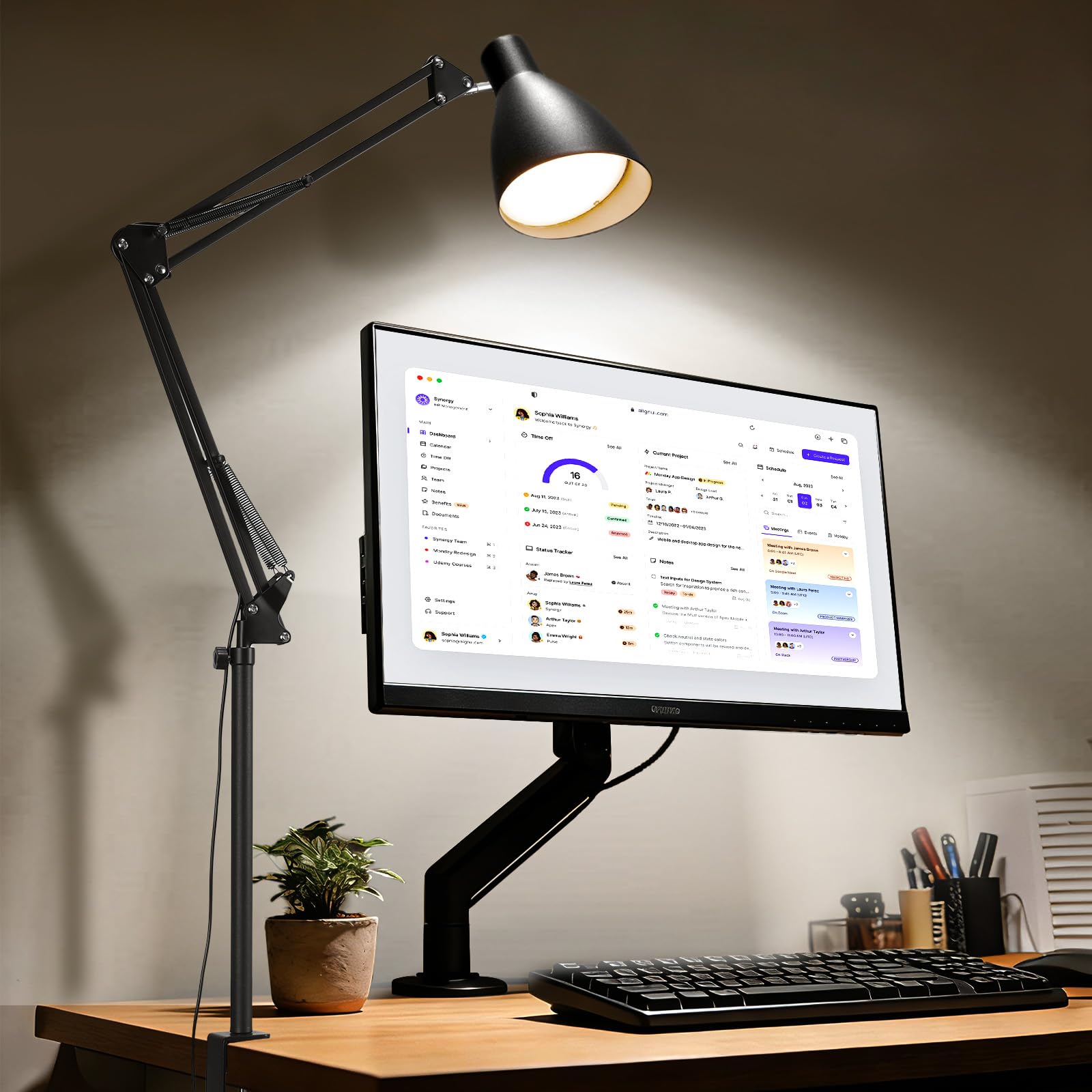 OSORD metal LED desk lamp arm extended for broad lighting coverage
