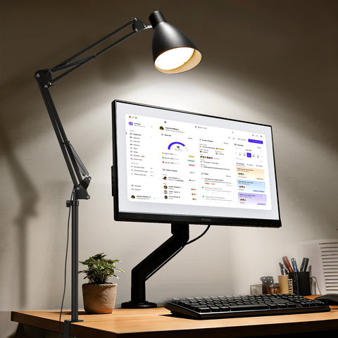 OSORD metal LED desk lamp arm extended for broad lighting coverage