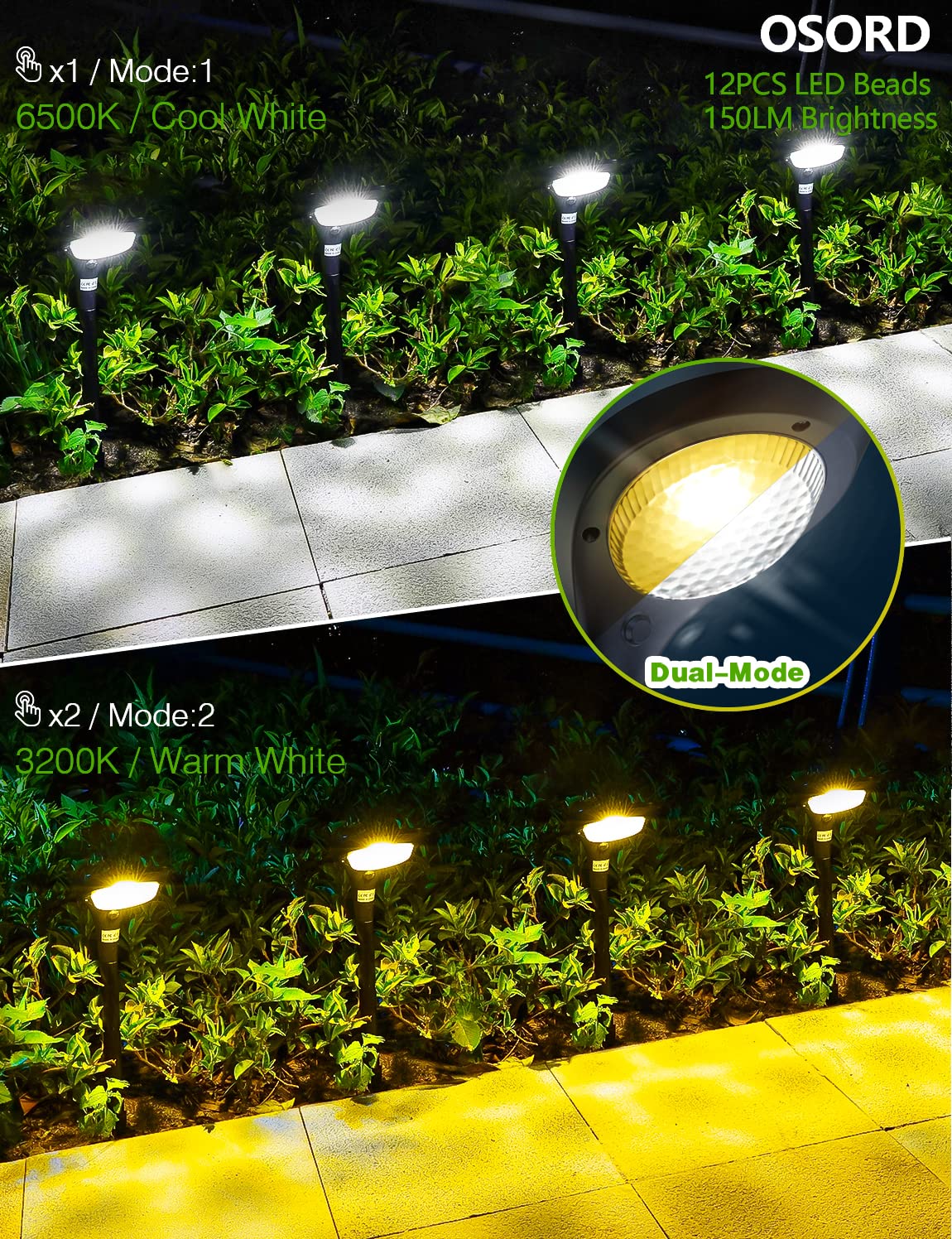 OSORD solar pathway light cool white mode for modern landscape lighting