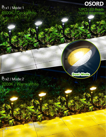 OSORD solar pathway light cool white mode for modern landscape lighting