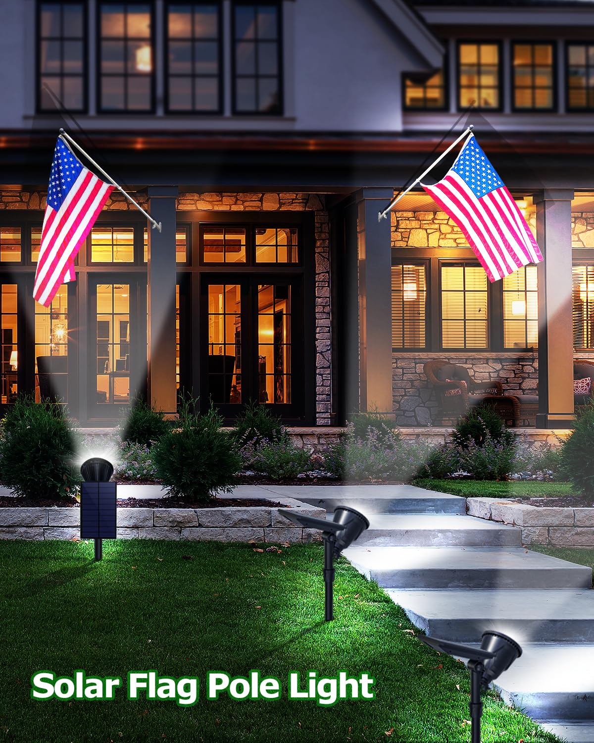 OSORD solar spotlight aimed at a palm tree for garden ambience